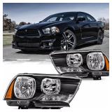 Aresparts OE Style Headlight Assembly Fits for 2011 2012 2013 2014 Dodge Charger R/T SE SRT8 SXT Plus Persuit Sedan Replacement Headlamp Black Housing Amber Reflector Driver and Passenger Side - Retai