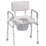 HOMLAND Bedside Commode with Padded Seat and Backrest, Aluminum Commode Toilet with Bucket, Easy Cleaning Portable Toilet for Adults and Seniors, 350 lb Capacity Enhanced Crossbar - Retail: $90