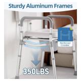 HOMLAND Bedside Commode with Padded Seat and Backrest, Aluminum Commode Toilet with Bucket, Easy Cleaning Portable Toilet for Adults and Seniors, 350 lb Capacity Enhanced Crossbar - Retail: $90