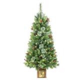 4ft Pre-lit Christmas Tree,Artificial Pine Potted Xmas Tree 256 Branches Tips,Decoration with 100 LED Lights & 12 Red Berries & 12 Pinecone for Home or Office - Retail: $80