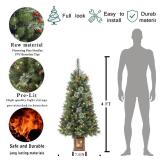 4ft Pre-lit Christmas Tree,Artificial Pine Potted Xmas Tree 256 Branches Tips,Decoration with 100 LED Lights & 12 Red Berries & 12 Pinecone for Home or Office - Retail: $80
