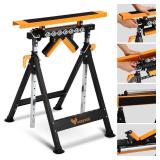 WORKESS 4 in 1 Roller Stand, Stable 440 Lbs Load Capacity with Saw Horses, V-Shaped, Multi-Directional Rollers & Outfeed Roller, Adjustable Height 33â- 50â, Folding for Woodworking - Retail: