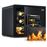 ADIMO Safe Box with Fireproof Waterproof Money Bag, Alloy Steel Home Safe with Digital Keypad, Dual Key Lock, Fireproof Money Bag & LED Light, 1.2 Cuft Personal Document Lock Box for Office Dorm Hotel