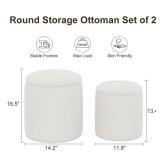 Round Boucle Ottoman with Storage Set of 2, White Ottoman Poufs for Living Room, Sherpa Storage Ottoman Stool, Cute Teddy Foot Rest, White Makeup Vanity Stool Chair, Small Coffee Table - Retail: $73
