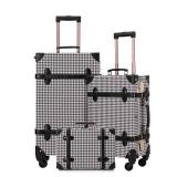 UNIWALKER Vintage Luggage Set of 3, Retro Spinner Trunk with Combo Lock for Women, Cute Designer Travel Suitcase Set with Train Case (26\"+20\"+12\", grid) - Retail: $400