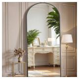 OLIXIS Arched Full Length Mirror for Bedroom, 68\"x26\" Full Body Mirror with Stand, Hanging or Leaning for Wall, Aluminum Alloy Thin Frame Floor Standing for Living Room, Long, Black - Retail: $120