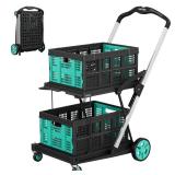 Yenntrss 8-in-1 Collapsible Shopping Cart, 350 lbs Capacity Grocery Cart on Wheels, Foldable Shopping Cart with 2 Storage Crates for Shopping, Warehouse, Supermarket and Picnic, Blue - Retail: $190
