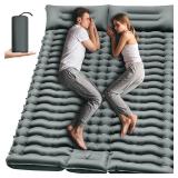 Yuzonc Double Camping Sleeping Pad, Inflatable Camping Pad Foot Press Ultralight 2 Person Camping Mat with Pillow for Camping Hiking Traveling Backpacking Tent-Gray - Retail: $0