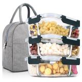 DAS TRUST 3 Pack Bento Box Glass Meal Prep Containers with 3 Compartments - Oven Safe Lunch Box - Retail: $37