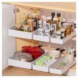 Delamu 3 Pack Pull Out Cabinet Organizer, 15.7\"Deep Pull Out Drawers for Cabinets, Slide Out Drawers for Kitchen Cabinets, Bathroom Cabinet Organizer, Pantry (White) - Retail: $40