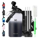 MEZMUT 64oz Insulated Water Bottle with Paracord Handle,Half Gallon Water Bottle Jug with Straw & Spout Lids,Stainless Steel Sport Thermo Water Jug Leak-proof Keep Cold Hot for Outdoor Camping Hiking 