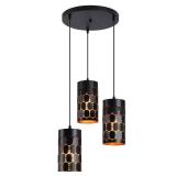 3-Light Modern Kitchen Island Lighting with Cylindrical Metal Cage, Industrial Round Base Multi Pendant Light Fixture for Dining Room Living Room Farmhouse, Gold Inner and Black - Retail: $89