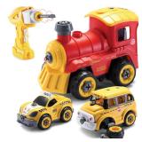 Toy Trucks | Take Apart Toys with Electric Drill | Converts to Remote Control Car | 3 in 1 School Bus, Taxi, Train Take Apart Toys Children | STEM - Retail: $35