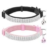 EXPAWLORER Soft Velvet Safe Cat Collars for Girl Cats -2 Pack Rhinestones Bling Diamante Adjustable Collars Breakaway- Chirstmas Cat Clollar Gifts with Bells for Boy Cats Kitty and Small Dogs - Retail