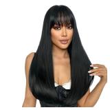SUKRI Long Straight Black Wig with Bangs Natural Black Hair Wigs for Women Synthetic Heat Resistant Wigs for Girls Daily Party Use 22 Inch - Retail: $24