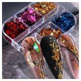 Holographic Nail Art Glitters 6 Grids Foil Flakes Supplies Confetti Sparkly Aluminum Sequins Irregular Glitter Design for Acrylic Nails Decorations Accessories Craft - Retail: $12