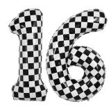 TONIFUL 40 Inch Large Checkered Number 16 Balloons Giant Digit 16 or 61 Helium Big Race Car Number Foil Balloons for 16th or 61st Birthday Party 16th or 61st Anniversary Supplies Decorations - Retail: