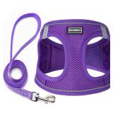 Dog Harness with Leash Set, No Pull Adjustable Reflective Step-in Puppy Pet Vest Harnesses for Small Medium Large Dogs and Cats,Purple XXS - Retail: $12