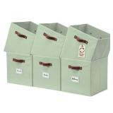 DECOMOMO Storage Bins, Cube Storage Bin with Labels, Fabric Storage Cubes for Shelves (10.5\" x 11\" / 6pcs, Sage Green) - Retail: $24