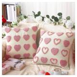 Mixweer 2 Pcs Valentines Day Throw Pillow Covers 18 x 18 Inch Love Heart Decorative Pillow Covers Soft Plush Faux Fur Valentines Cushion Pillowcase for Valentineâs Day Couch Sofa Home Decor Gift(