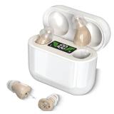 Hearing Aids with Long-Lasting Charging Case, Invisible Hearing Aids for Seniors with Smart Noise Cancellation, Completely-In-Canal Hearing Aid Devices, Easy Control (Beige) - Retail: $90