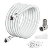 Elecan 25 Ft RG6 Coaxial Coax Cable Connectors Set, Quad Shielded High-Speed Internet 3 GHZ, Broadband Digital TV Aerial, Soft Satellite Cable Extension Double Rubber O-Ring+ Adapter+Ties+Clips-White 