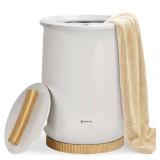 Keenray Towel Warmer, Large, Auto Shut Off, Fits Up to Two 40\"X70\" Oversized Towels; white with light grey lid and wood accents - Retail: $107