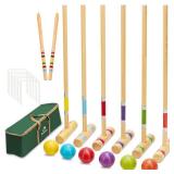 ApudArmis Six Player Croquet Set with Premiun Rubber Wooden Mallets 28In,Colored Ball,Wickets,Stakes - Lawn Backyard Outdoor Game Set for Adults/Teenagers/Family (Large Carry Bag Including) - Retail: 