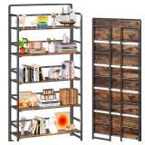 4NM No Assembly Extra Wide 5 Tiers Folding Bookshelf Storage Shelves Vintage Bookcase Standing Racks Study Organizer Home Office (Rustic Brown Black) - Retail: $180