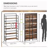 4NM No Assembly Extra Wide 5 Tiers Folding Bookshelf Storage Shelves Vintage Bookcase Standing Racks Study Organizer Home Office (Rustic Brown Black) - Retail: $180