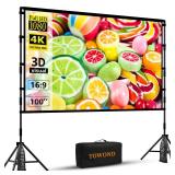 TOWOND Projector Screen with Stand, 100 inch Outdoor Projector Screen Portable Indoor Projection Screen 16:9 4K Rear Front Movie Screen with Carry Bag for Home Backyard Theater - Retail: $70