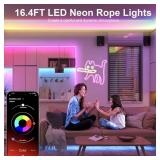 Nexillumi Neon LED Rope Lights 16.4FT, IP67 Waterproof LED Lights for Bedroom Flexible LED Light Strip with Remote and APP Control RGB Lighting Strip for Indoors Outdoors Bedroom Room Home Decor - Ret