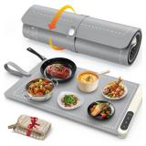 FYY Warming Mat for Food - Rapid and Full Surface Heating, 6 Temp Settings, 6H Timer, Rollable Portable Food Warming Mat, Ideal for Gatherings, Parties, Keep Meal Warm (X Large Size, Gray) - Retail: $