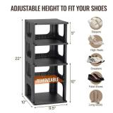 TRZZ 5-Tier Small Shoe Rack, Vertical Narrow Stackable Organizer with Removable Partition, Efficient Shoe Storage for Closet, Entryway, and Small Spaces (Black) - Retail: $28