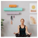 Wallniture Guru Wall Mount Yoga Mat Home Gym Equipment Resistance Bands and Foam Roller Holder with 3 Hooks 3 Sectional Metal White - Retail: $13
