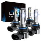 RCJ 9005 9006 Bulbs Combo, 600% Brightness 9005/HB3 High 9006/HB4 Low Dual Beam Bulbs, 6000K Cool White, Plug and Play, IP67 Waterproof, Pack of 4 - Retail: $60