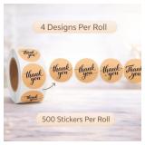 500 Thank You Stickers Roll â 1.5\" Round Kraft Paper Labels with Black Script Self-Adhesive Stickers for Small Business Packaging, Paper Bags, Gift Boxes & Envelopes - Retail: $11