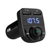 Handsfree Call Car Charger, Wireless Bluetooth 5.3 FM Transmitter Radio Receiver, MP3 Audio Music Adapter, Dual USB Ports, LED Show Voltage/FM Frequency, Compatible for iPhone Samsung Smartphones - Re