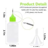 MIDELONG 4PCS Precision Tip Applicator Bottle, 30ML/1 OZ Fine Needle Tip Squeeze Bottle Multicolor Lids with 2 Mini Funnel for DIY Quilling Paper Craft Glue Ink Liquid Acrylic Painting - Retail: $12