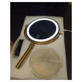 Benbilry Lighted Makeup Mirror with 3 Color Lights & 10X Magnification, Adjustable Brightness & Height, 7 Inch 360Â° Swivel Rechargeable 10X LED Magnifying Vanity Mirror with Light, Gold - Retail: $