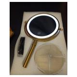 Benbilry Lighted Makeup Mirror with 3 Color Lights & 10X Magnification, Adjustable Brightness & Height, 7 Inch 360Â° Swivel Rechargeable 10X LED Magnifying Vanity Mirror with Light, Gold - Retail: $