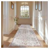 jinchan Runner Rug 3x8 Washable Hallway Rug Vintage Indoor Thin Retro Floor Cover Distressed Floral Country Lightweight Non Slip Carpet for Entryway Bathroom Kitchen Bedroom Living Room Stairway Red -