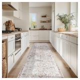 jinchan Runner Rug 3x8 Washable Hallway Rug Vintage Indoor Thin Retro Floor Cover Distressed Floral Country Lightweight Non Slip Carpet for Entryway Bathroom Kitchen Bedroom Living Room Stairway Red -