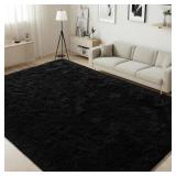 ISEAU Black Rug Super Soft Shaggy 4x6 Feet Rugs for Bedroom, Fluffy Area Rug for Living Room Floor Rug, Fuzzy and Comfy Carpet Nursery Shag Rug for Kids Boys Room Decor - Retail: $17