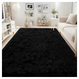 ISEAU Black Rug Super Soft Shaggy 4x6 Feet Rugs for Bedroom, Fluffy Area Rug for Living Room Floor Rug, Fuzzy and Comfy Carpet Nursery Shag Rug for Kids Boys Room Decor - Retail: $17