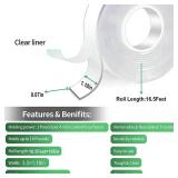 Jwxstore Double Sided Tape Heavy Duty, 16.5FT Nano Double Sided Adhesive Tape, Clear Mounting Tape Picture Hanging Adhesive Strips, Removable Wall Tape Sticky Poster Decor Carpet Tape - Retail: $18