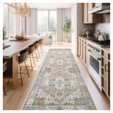 jinchan Runner Rug 3x8 for Hallway - Kitchen Machine Washable Vintage Floral Non-Slip with Rubber Backing Ultra-Thin Low-Pile Carpet Runner for Entryway Bedroom Laundry Room (3x8ft, Orange) - Retail: 