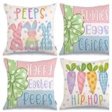 GEEORY Happy Easter Peeps Pillow Covers 18x18, Set of 4