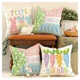 GEEORY Happy Easter Peeps Pillow Covers 18x18, Set of 4