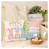 GEEORY Happy Easter Peeps Pillow Covers 18x18, Set of 4